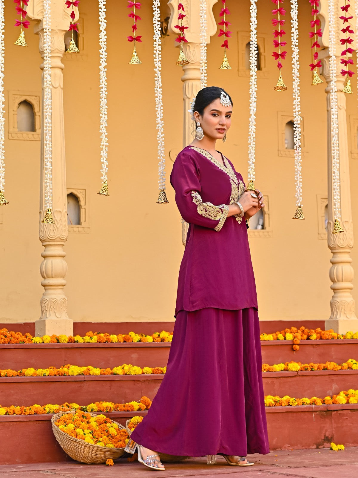 Rich Wine Sharara Suit Set
