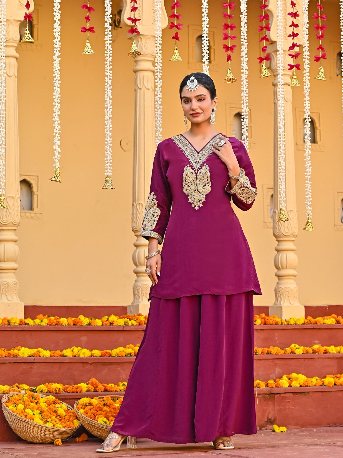 Rich Wine Sharara Suit Set