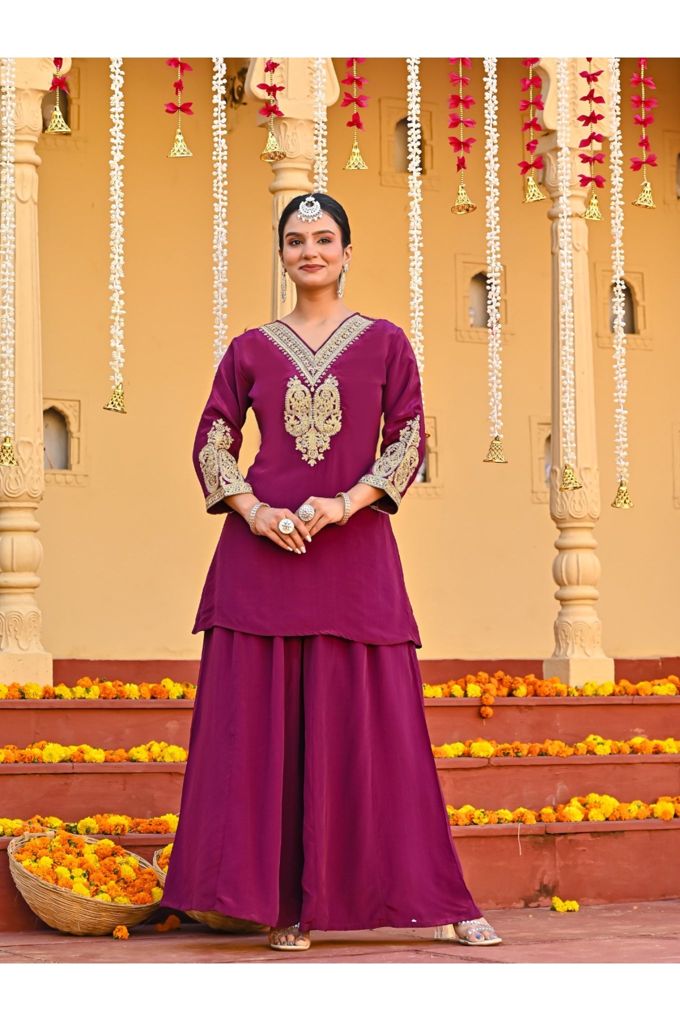 Rich Wine Sharara Suit Set