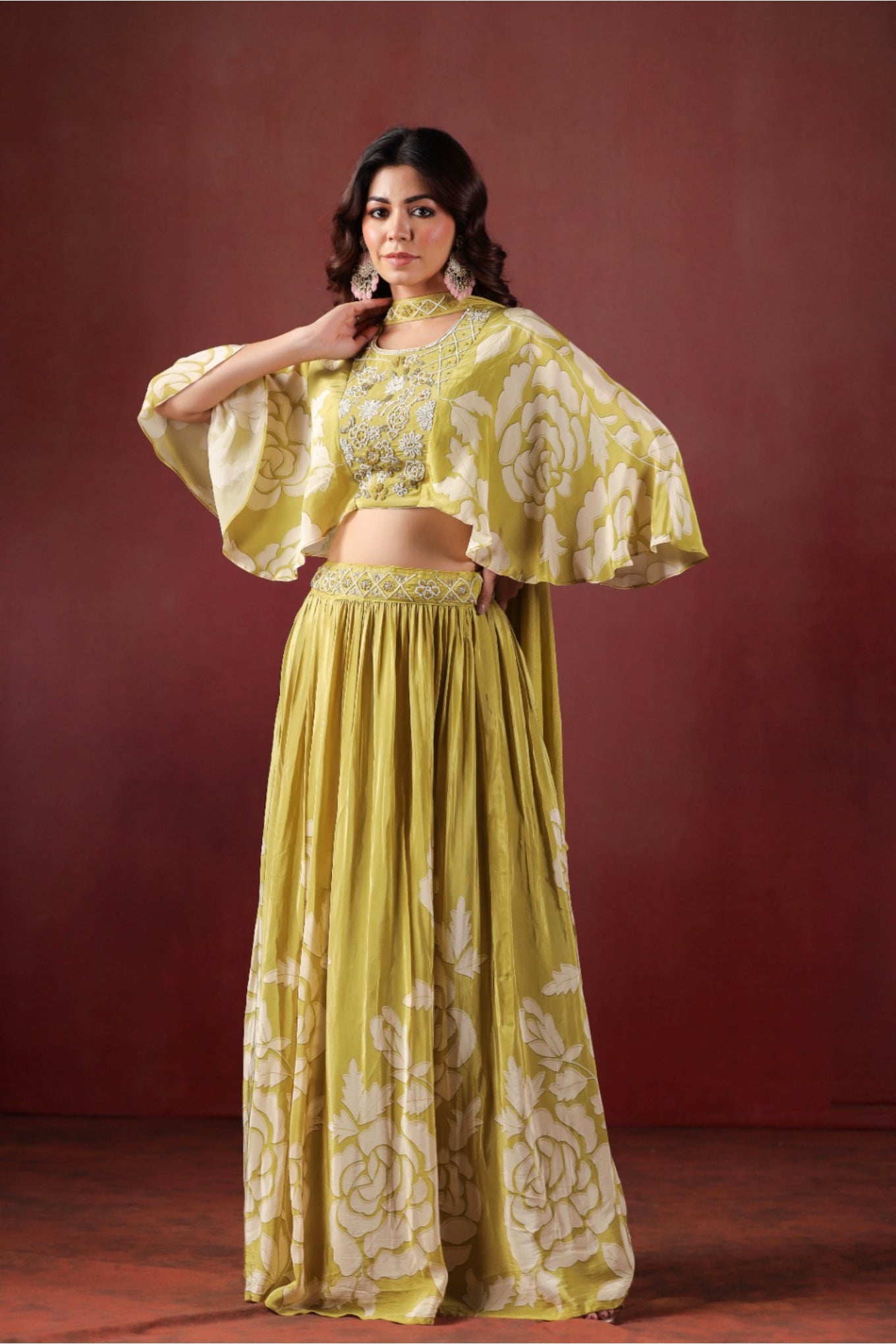 Lime Green Cape-Style Lehenga