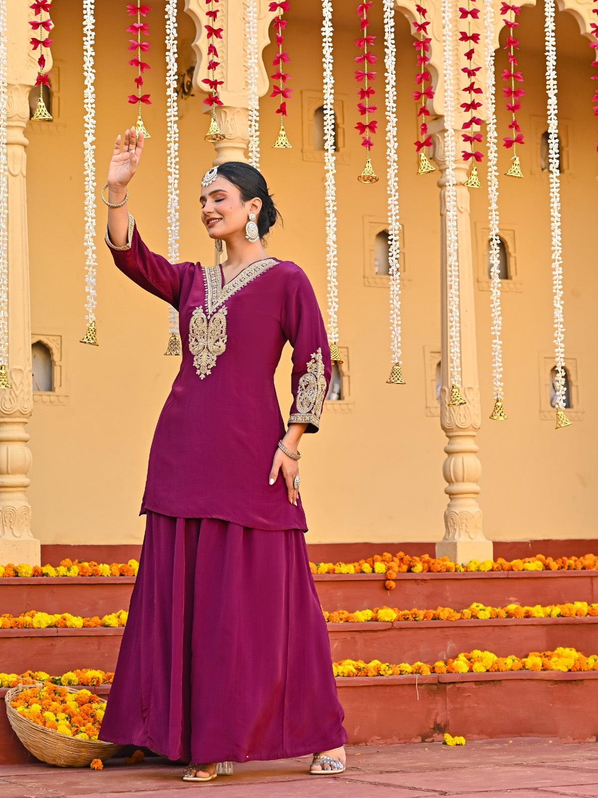 Rich Wine Sharara Suit Set